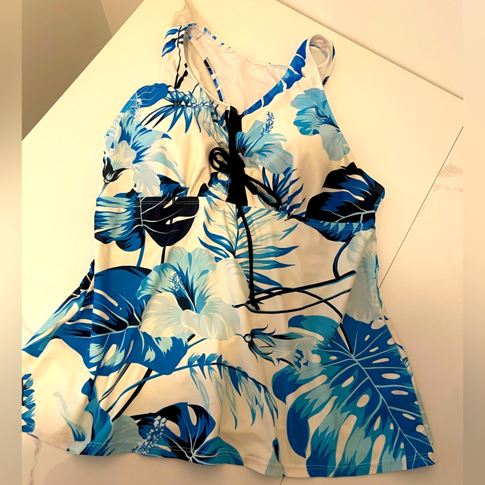 Tropical Blue and White Tankini with Bermuda-Length Short
